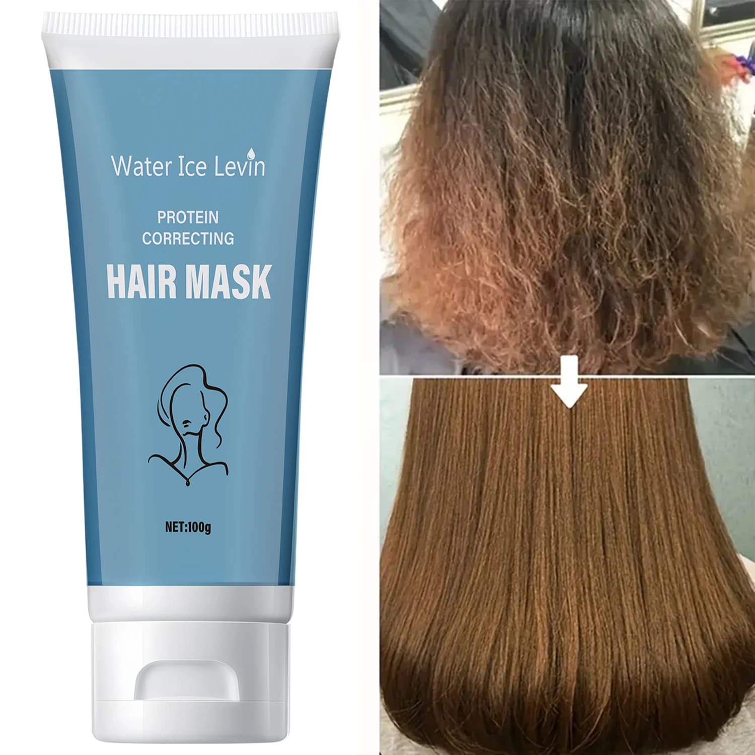 Masque capillaire à la kératine, hydrate et nourrit les cheveux, lisse les cheveux raides, adoucit les cheveux abîmés et crépus, rend les cheveux hydratés et lisses, convient à tous les types de cheve