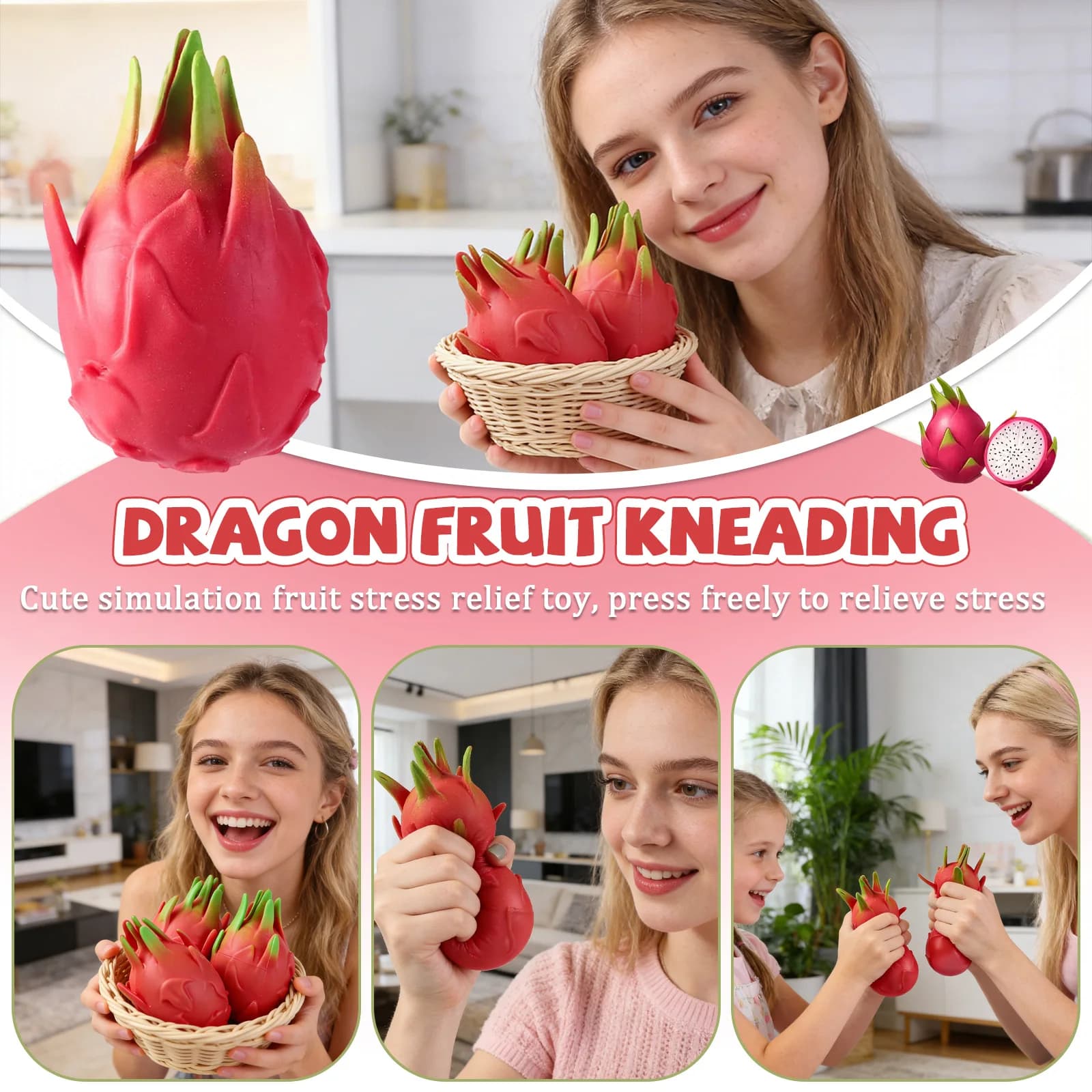 Balle anti-stress amusante en forme de fruit du dragon, jouet sensoriel à presser, cadeau, jouet de simulation alimentaire