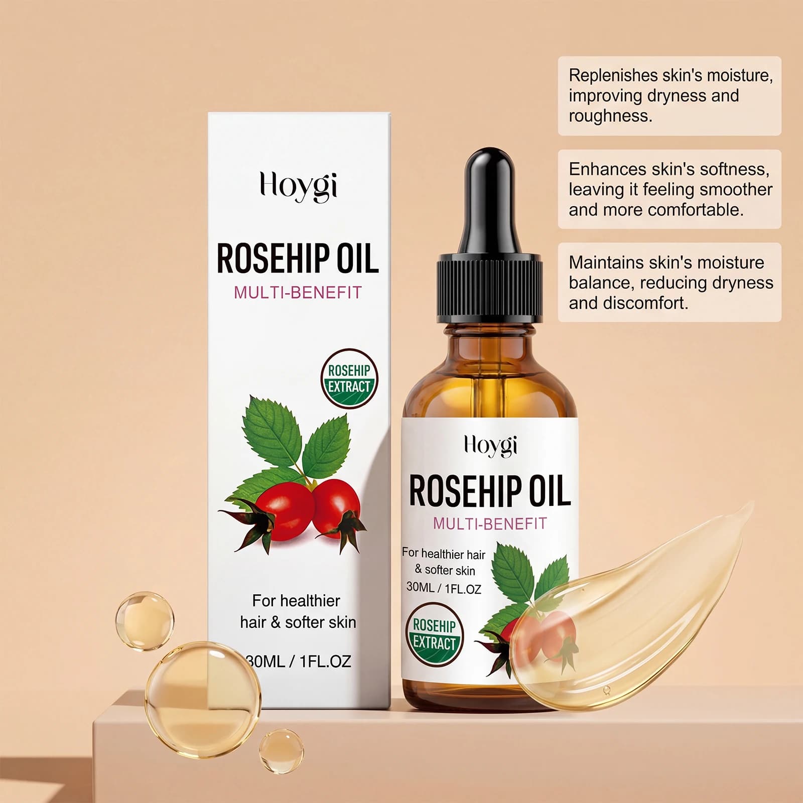 Huile Essentielle Naturelle de Rose Musquée Anti-Âge, Réduit les Rides, Lisse et Raffermit la Peau, Apaise les Peaux Sèches et Rugueuses, Hydrate et Nourrit, Huiles Essentielles pour le Corps