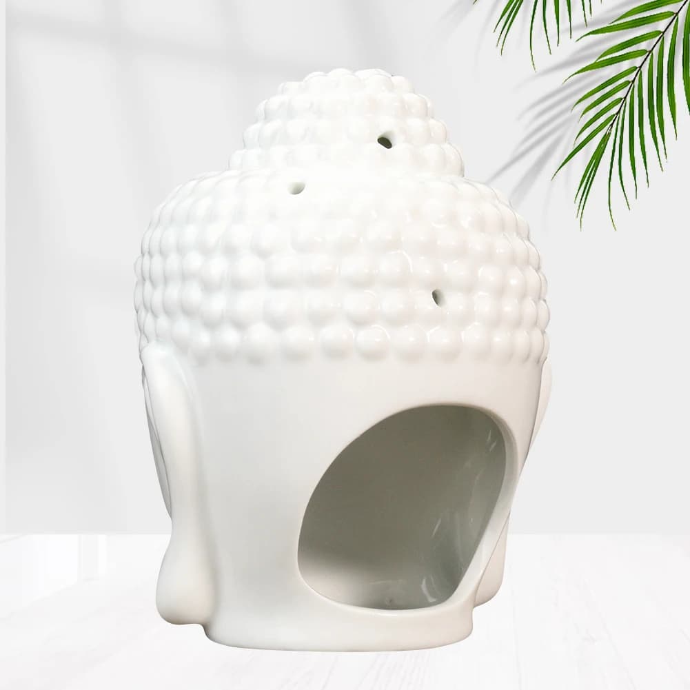 Brûleur d'huile aromatique en céramique en forme de tête de Bouddha, diffuseur d'huiles essentielles, brûleur d'encens indien Bouddha tibétain, porte-bougies chauffe-plat