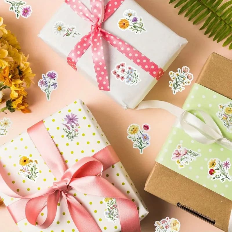 Rouleau d'autocollants de fleurs sauvages, 1 rouleau, décalcomanies en papier Floral coloré, autocollants auto-adhésifs pour Bouquet de fleurs