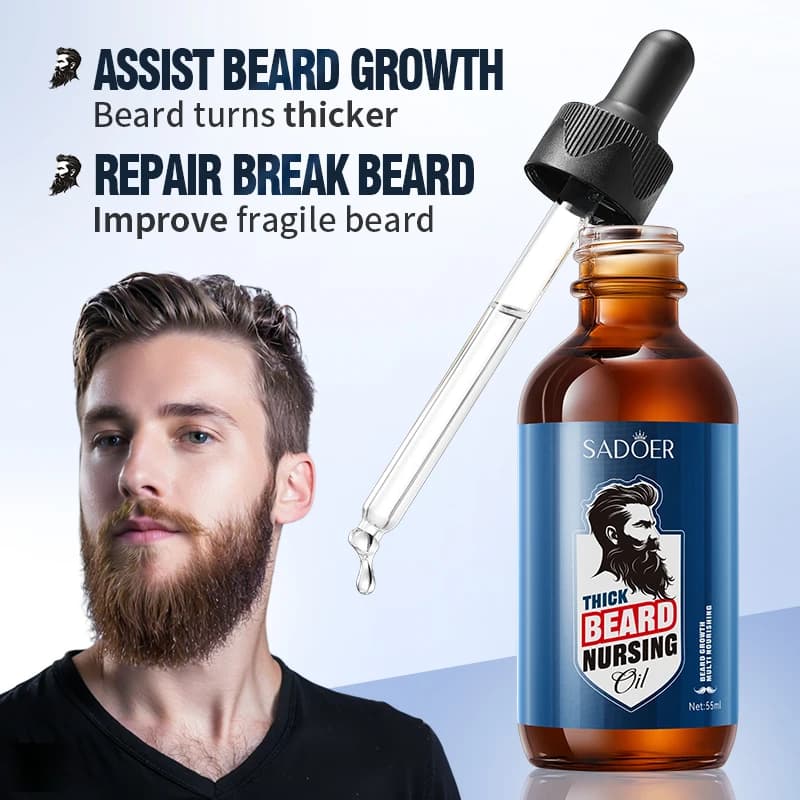 SADOER 55ml Kit d'huile pour la croissance de la barbe pour hommes