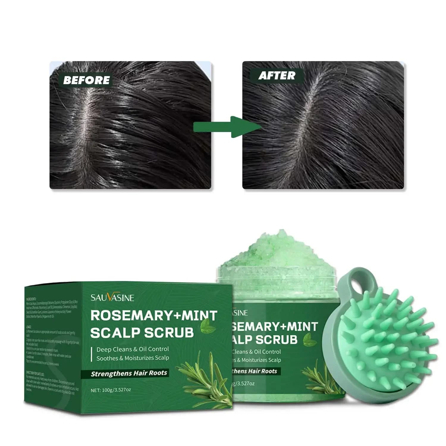 Gommage du cuir chevelu à la menthe au romarin, nettoyage en profondeur, rafraîchissant, contrôle de l'huile, shampoing au romarin pour renforcer les cheveux, nourrissant le cuir chevelu, 100g