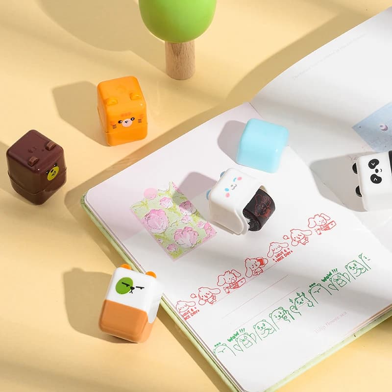 Tampon Rouleau Créatif DIY avec Personnages de Dessins Animés Animaux Mignons pour Décoration de Carnet