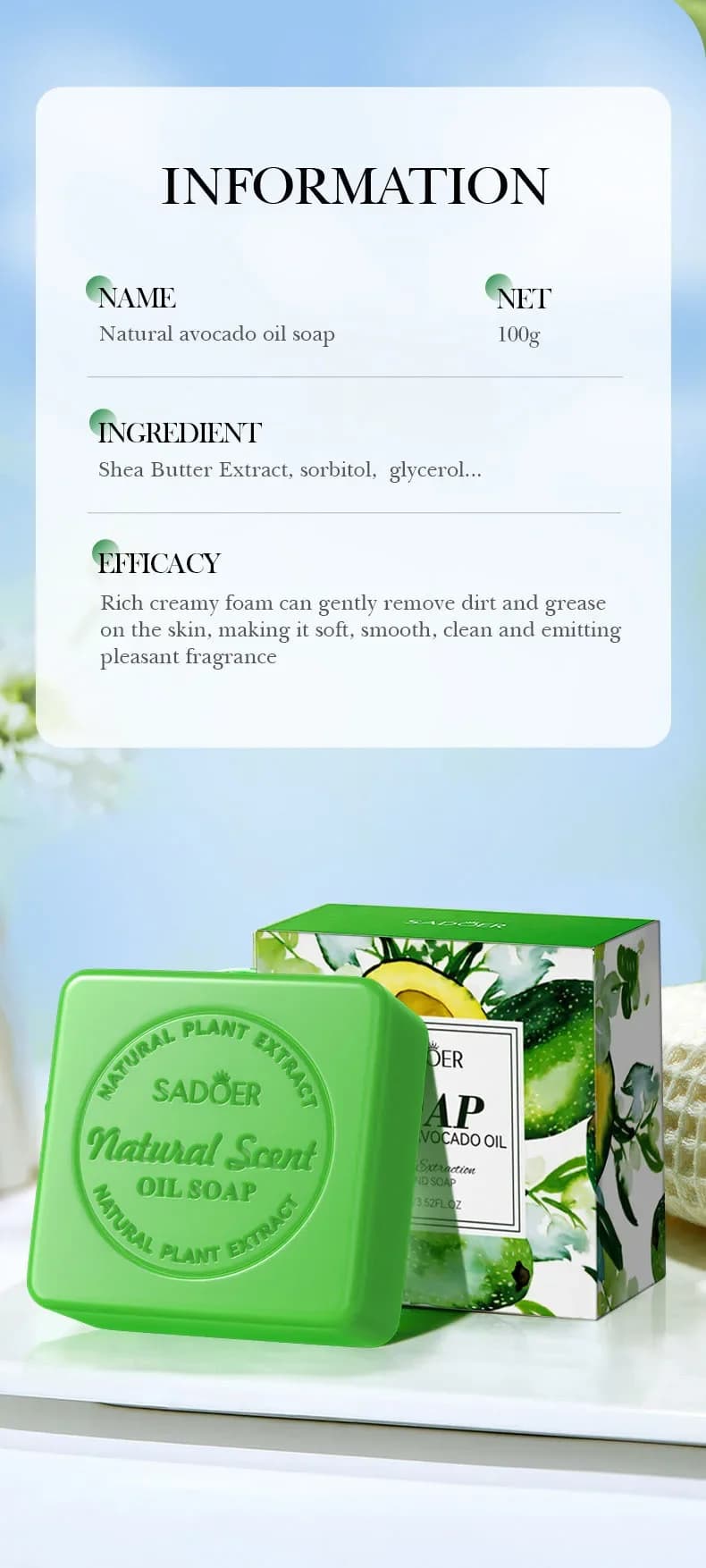SADOER-Huile essentielle nettoyante de Regina, corps fait à la main, µ, charbon de bambou, café, rentabilité e Vera, avocat, absinthe Regina, 100g