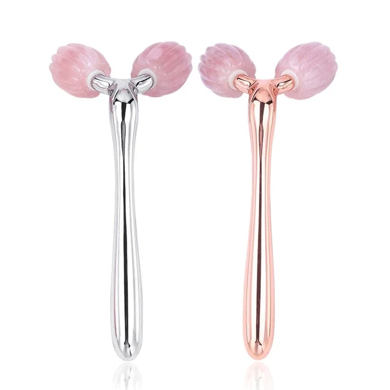 Rouleau de massage 3D pour lifting et amincissement du visage, pierre naturelle, quartz rose, rotation à 360 °