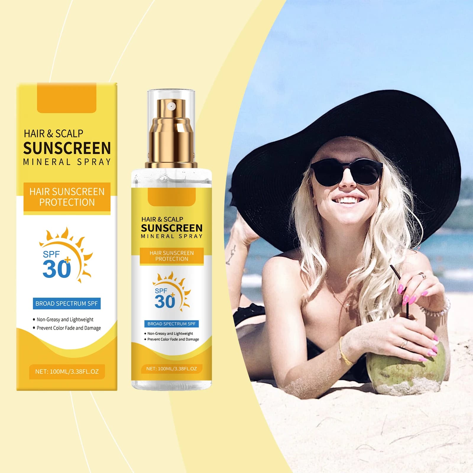Spray de protection solaire pour cuir chevelu, racine de gingembre, SPF30, réduit les dommages causés par la lumière du soleil, améliore l'alimentation sèche, contrôle de l'huile, Spray de soin Anti-U