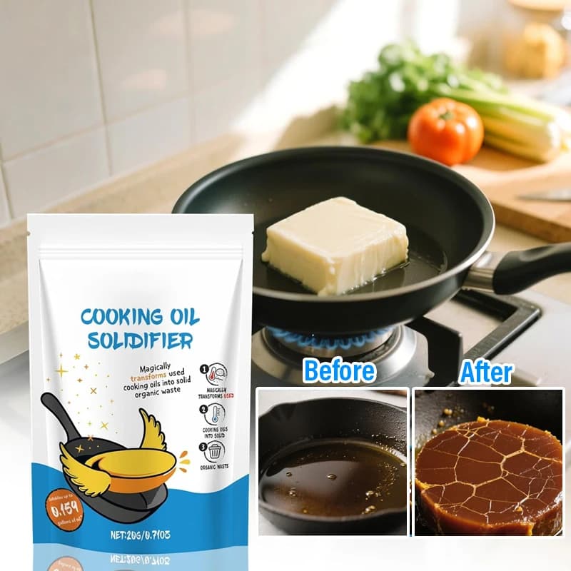 Huile de cuisson solidificateur poudre durcisseur de graisse chaude pour friteuse utilisée déchets d'huile légumes saindoux cuisine outil de nettoyage nettoyant tout usage