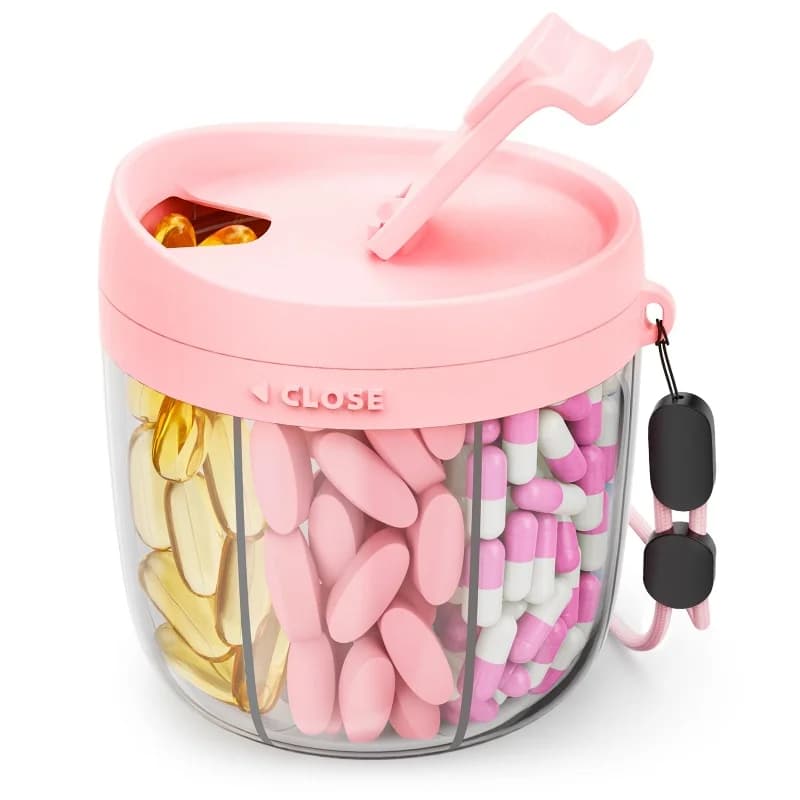 Boîte de rangement portable à 7 compartiments pour compléments vitaminiques, organisateur de capsules énergisantes avec conception anti-erreur