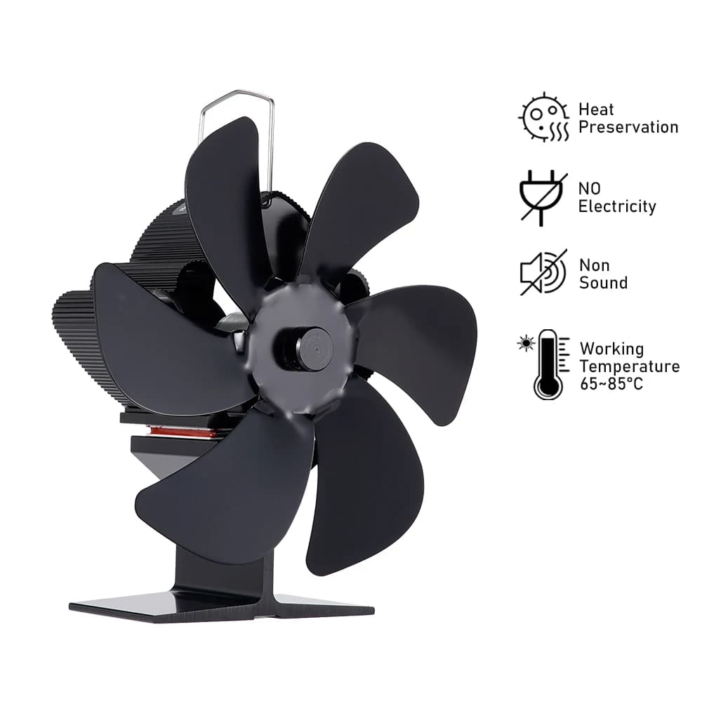 Ventilateur de cheminée noir, poêle à bois de chauffage, poêle à bûches, cuillère à soupe, silencieux muet, distribution de chaleur domestique, 6 pièces, 62