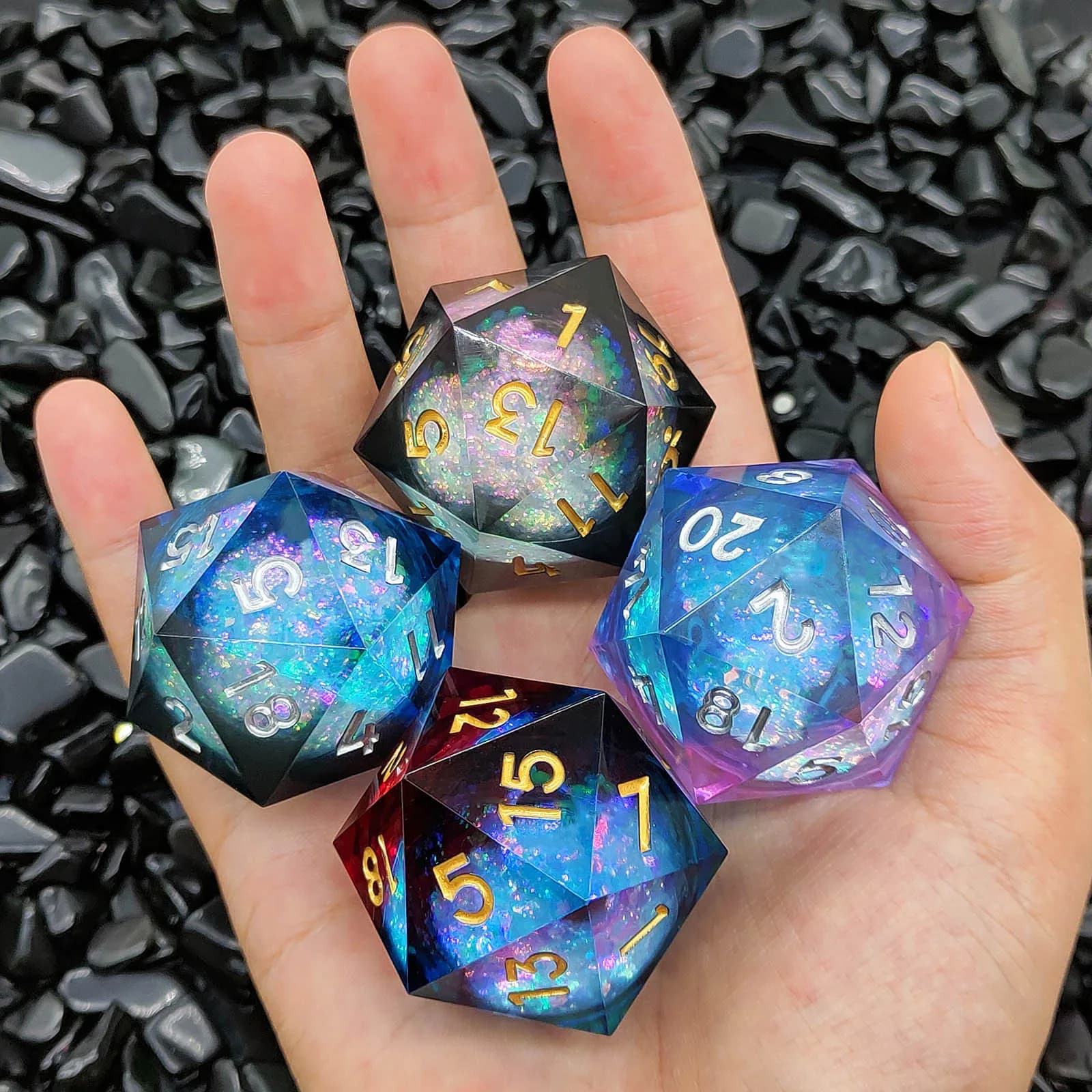Dés de sable mouvant en résine à 20 faces, noyau liquide de 35mm, DND donjons et Dragons TRPG, jeu de société D20