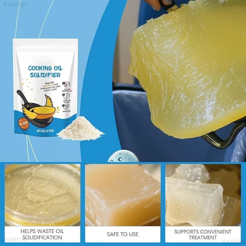 Huile de cuisson solidificateur poudre durcisseur de graisse chaude pour friteuse utilisée déchets d'huile légumes saindoux cuisine outil de nettoyage nettoyant tout usage