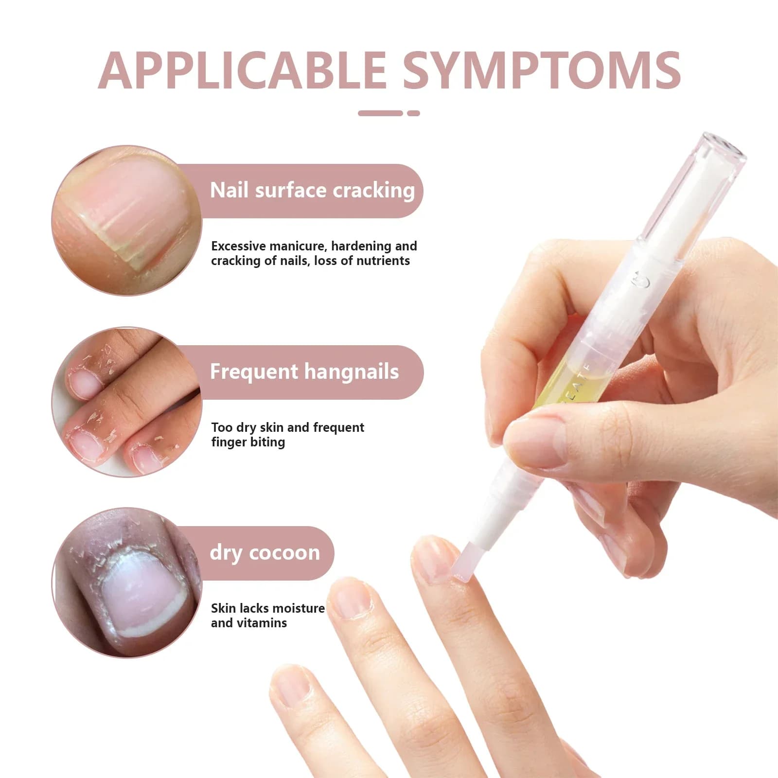 Stylo à huile pour la croissance des ongles, Solution de soin des ongles, pour hydrater, renforcer et éclaircir les ongles cassants, réparer les cuticules et réduire les ongles, 2ml