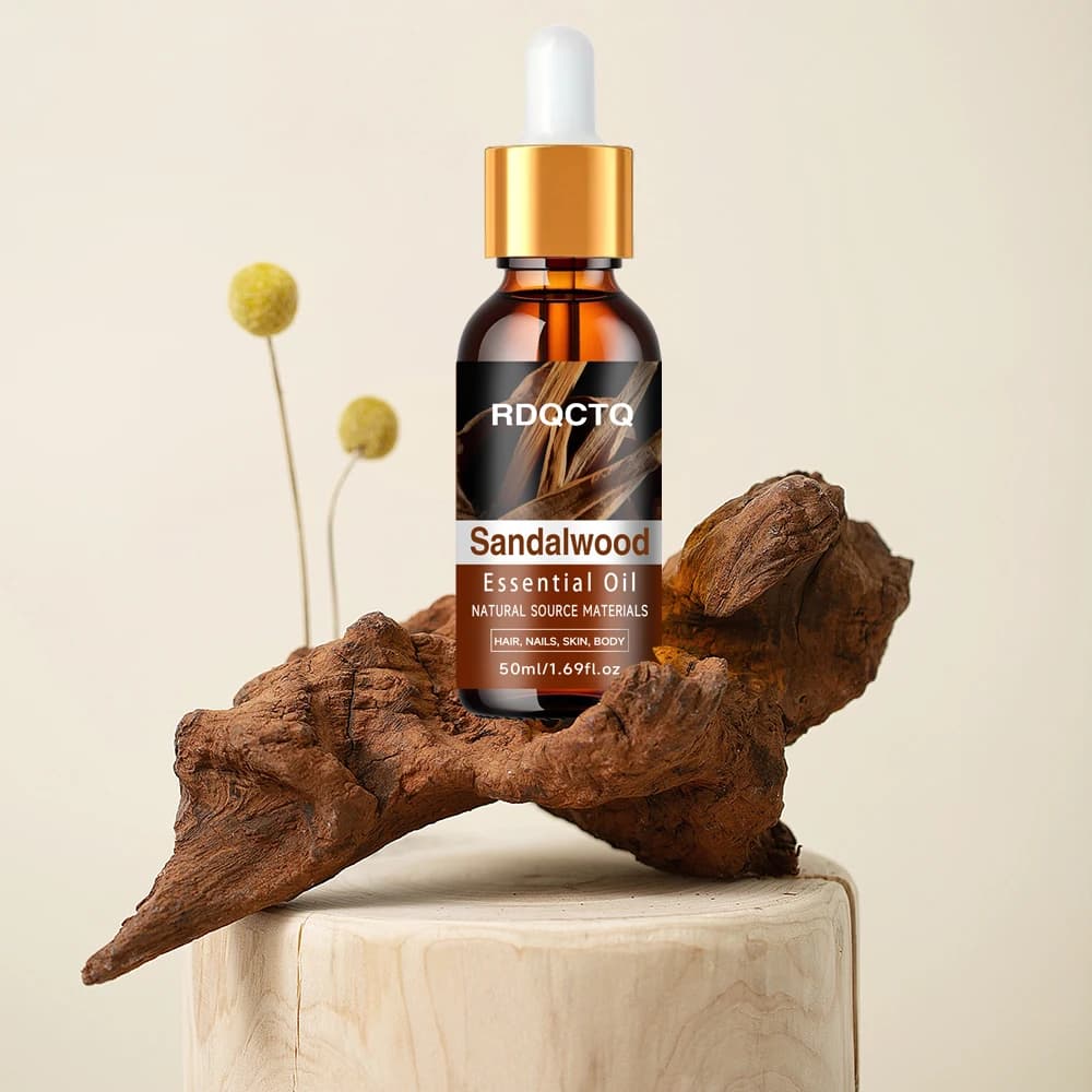 RDQCTQ Huile essentielle de bois de santal : huile naturelle biologique pour cheveux, ongles, peau, corps, sérum hydratant pur pour soins d'aromathérapie