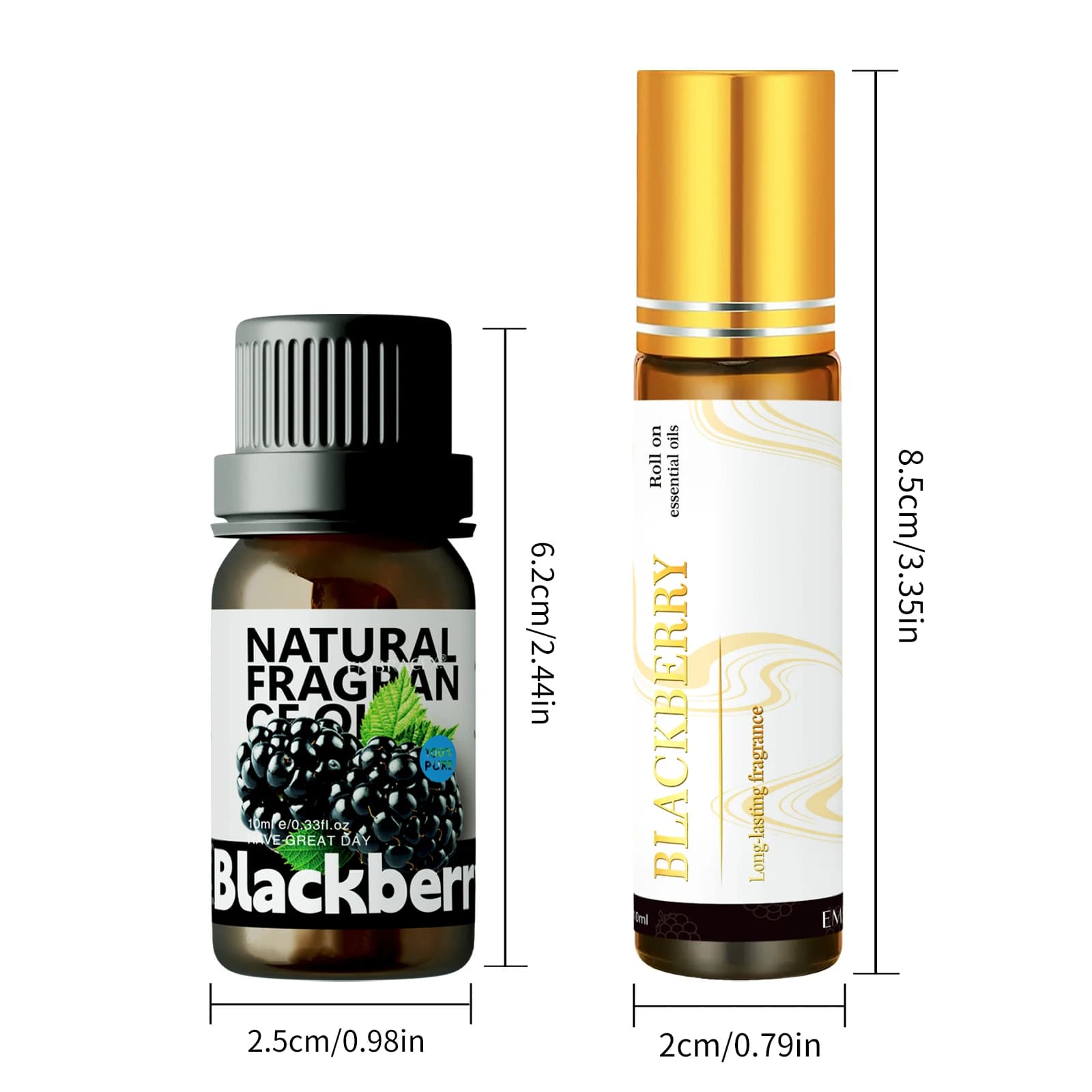 Lot de 2 ou 1 flacon de 10 ml d'huile essentielle pure de mûre en roll-on – Arôme sucré et juteux pour diffuseurs, fabrication de bougies DIY et cadeaux