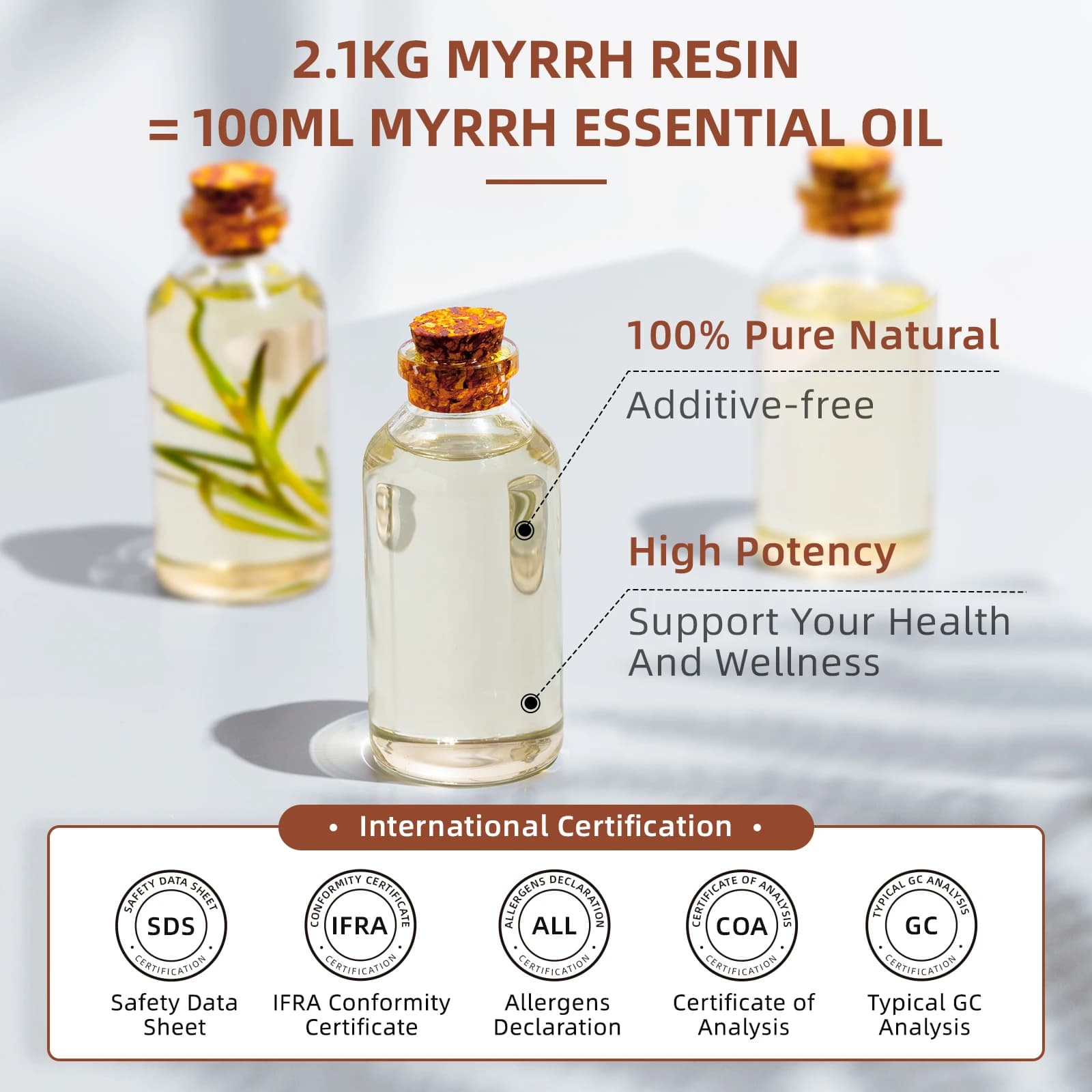 HIQILI 100ML huiles essentielles de myrrhe, 100% nature pure pour aromathérapie, diffuseur, humidificateur, Massage, soulage le stress, parfum