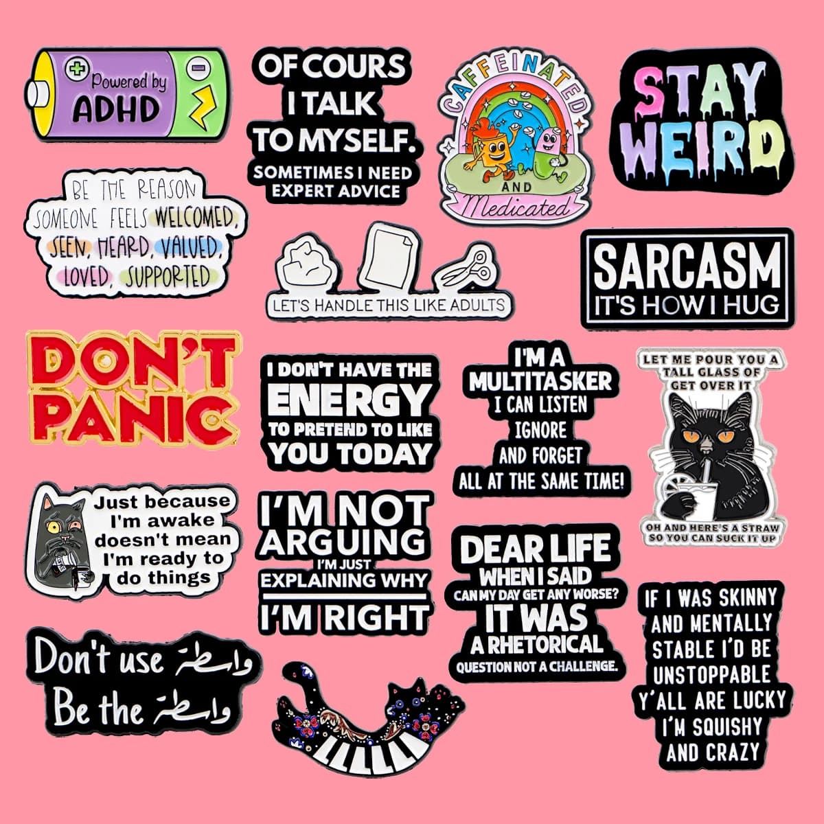 Broches en émail avec citations drôles de TDAH, animaux de dessin animé, chats, Badge à revers sur sac à dos, accessoires pour vêtements, bijoux à la mode, cadeaux