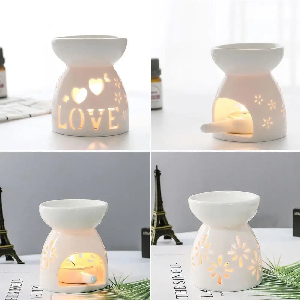 Brûleur d'encens en céramique blanche, bougie d'huile essentielle, diffuseur d'aromathérapie, poêle chauffant creux, décoration de maison du moyen-orient, ornement