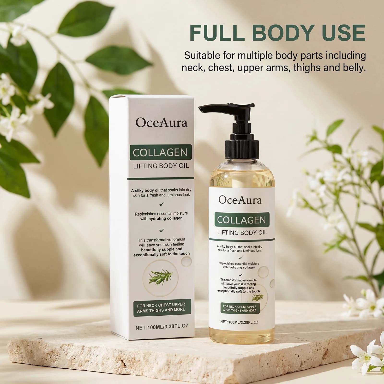 Huile corporelle au collagène hydratante, huile essentielle pour massage du corps entier, pour les bras, le ventre et les jambes, soin hydratant non gras pour peaux sèches, 100 ml