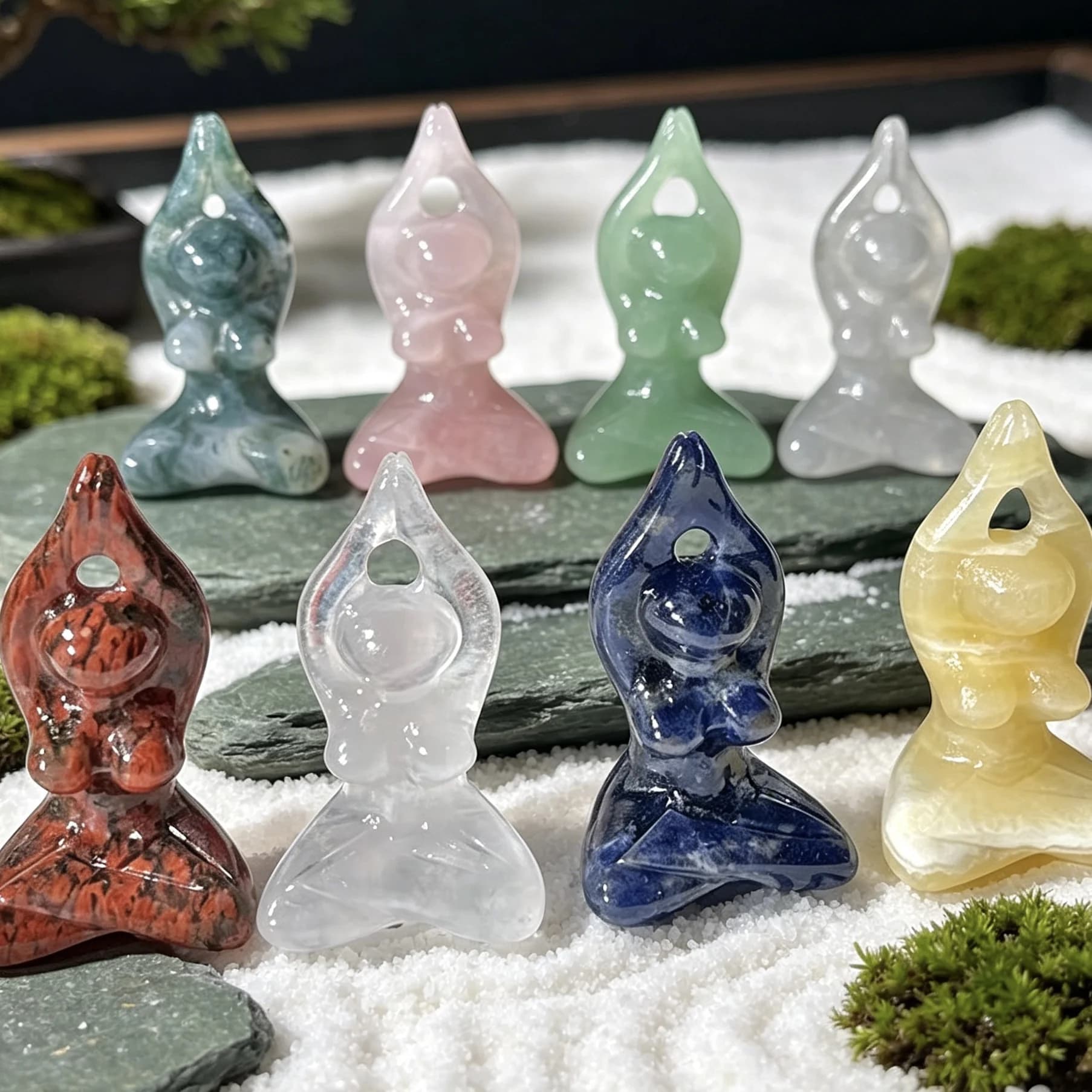 Déesse Yoga Pose Chakras Reiki guérison cristaux naturels pierres femmes corps Sculpture Figurine décorative pour artisanat en gros