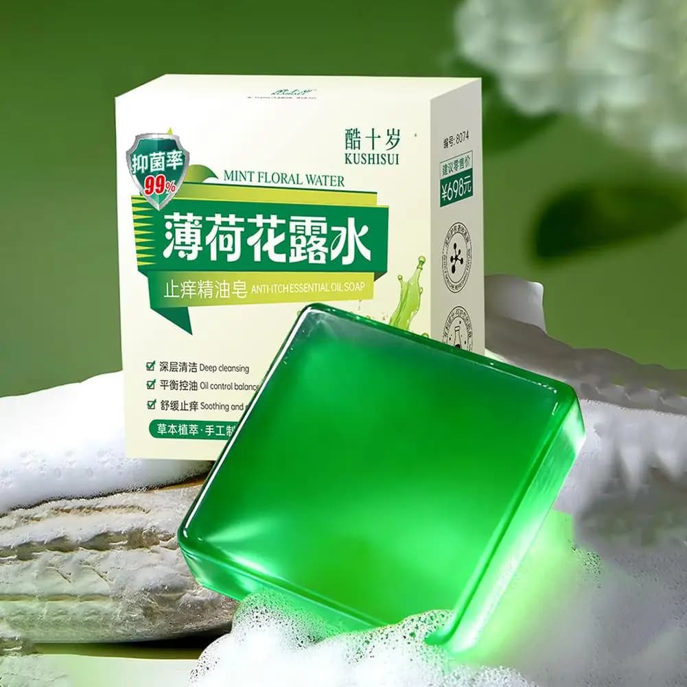 Savon nettoyant à l'huile essentielle de menthe, savon anti-démangeaisons à l'huile essentielle, savon pour le visage et le bain, hydratant, régulateur de sébum, apaisant