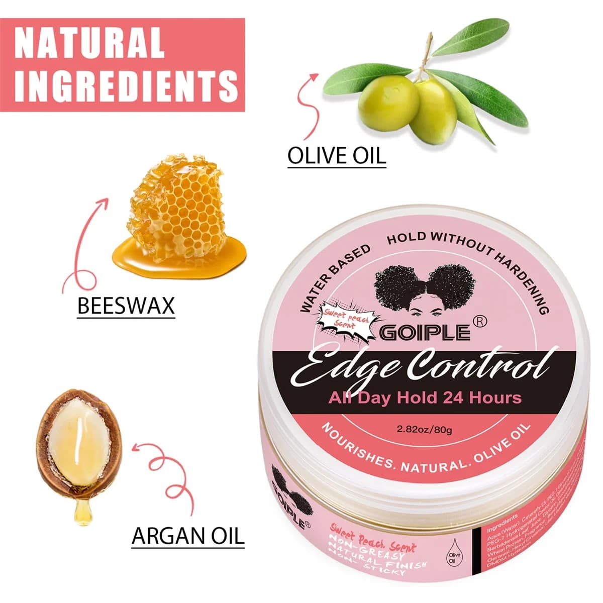 GOIPLE Crème Gel Coiffante à Base d'Eau aux Huiles d'Olive, Parfums Naturels de Fruits, Fixation 24h pour Femme