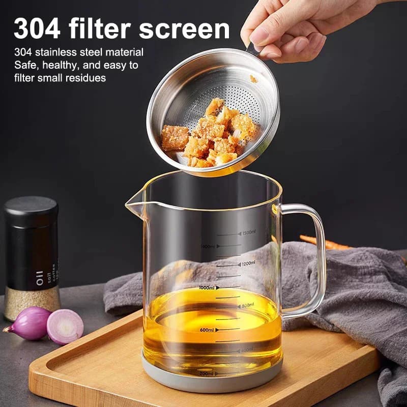 Crépine d'huile en verre et acier inoxydable, 1l/1,5 l, récipient, pichet, boîte de rangement avec filtre, Pot d'huile de cuisson pour outils ménagers de cuisine