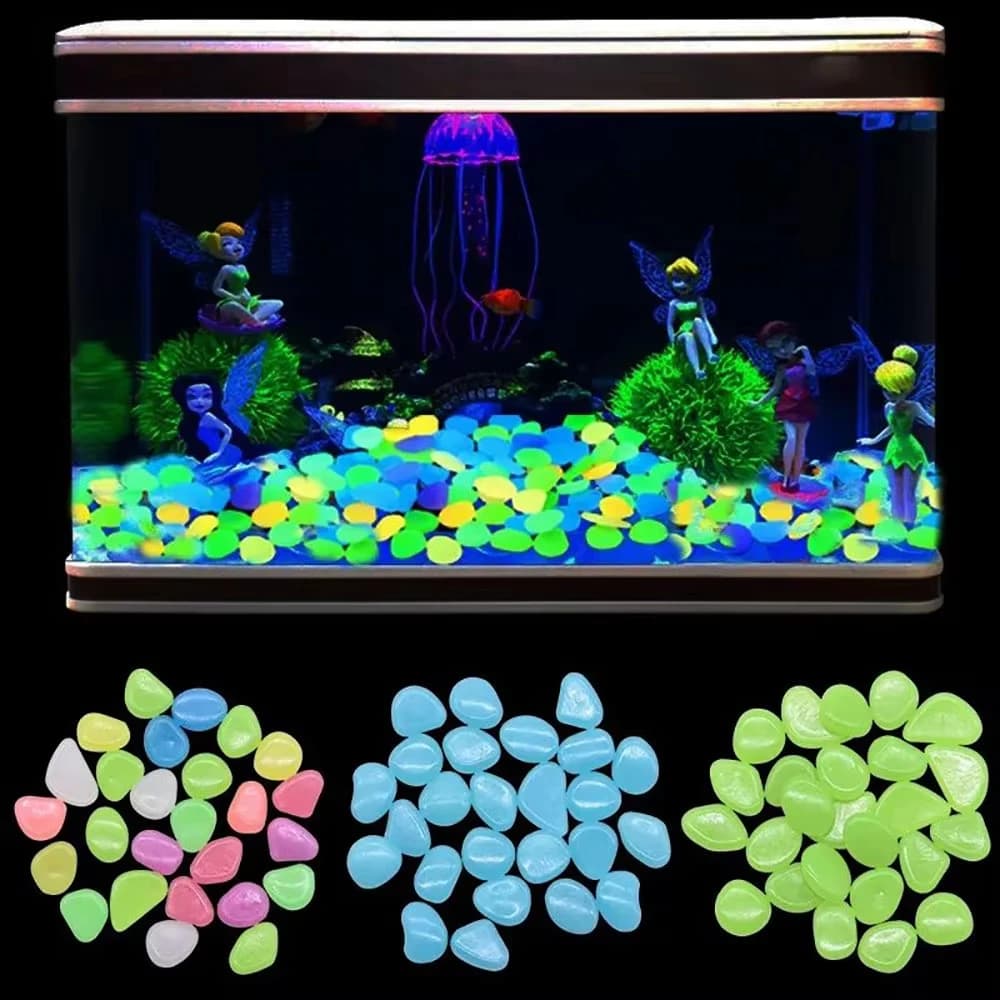 Galets lumineux colorés qui brillent dans le noir, pierres décoratives pour aquarium, jardinière, jardin, cour, allée, patio