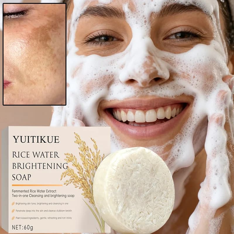 Savon éclaircissant à l'eau de riz 60g – Nettoyage en profondeur hydratant, sûr et doux pour peaux sensibles, pour le visage et tout le corps