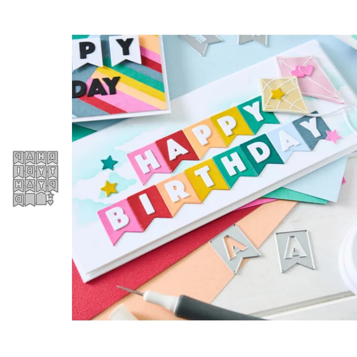 Matrices de découpe en métal pour drapeaux de lettres joyeux anniversaire