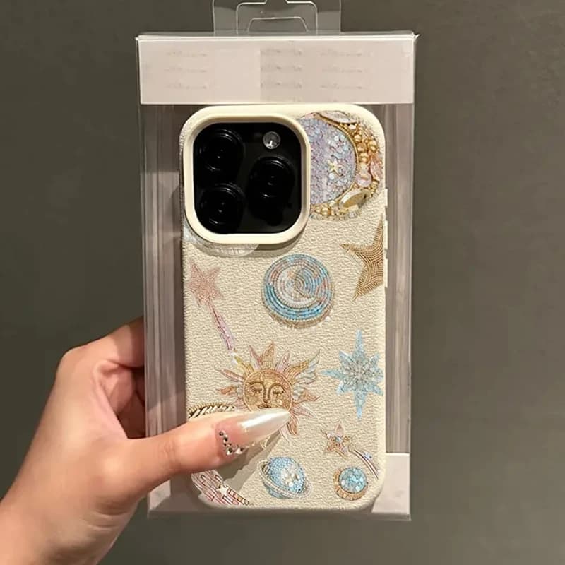 Coque Éléments Planètes Soleil Lune Étoile Poudre Dorée pour Samsung Galaxy S26 A26 A36 A56 A55 A54 S25 Ultra S24 Plus S23 FE S22