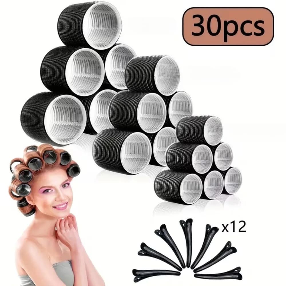 30 pièces de bigoudis sans chaleur avec pinces, ensemble de bigoudis auto-agrippants, bigoudis pour femmes, outils de coiffure, bigoudis pour salon de coiffure