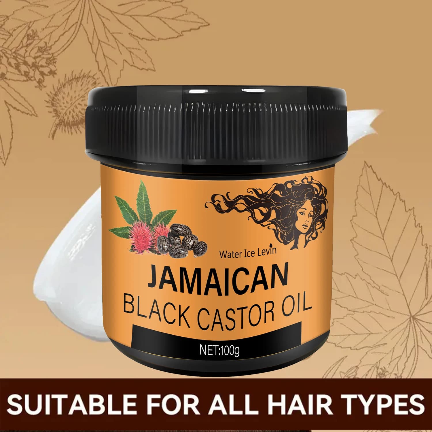 Huile de ricin noire jamaïcain 100g, cire capillaire hydratante, amélioration de la qualité des cheveux, améliore la sécheresse et la pellicule, adaptée à tous les types de cheveux, adaptée aux hommes
