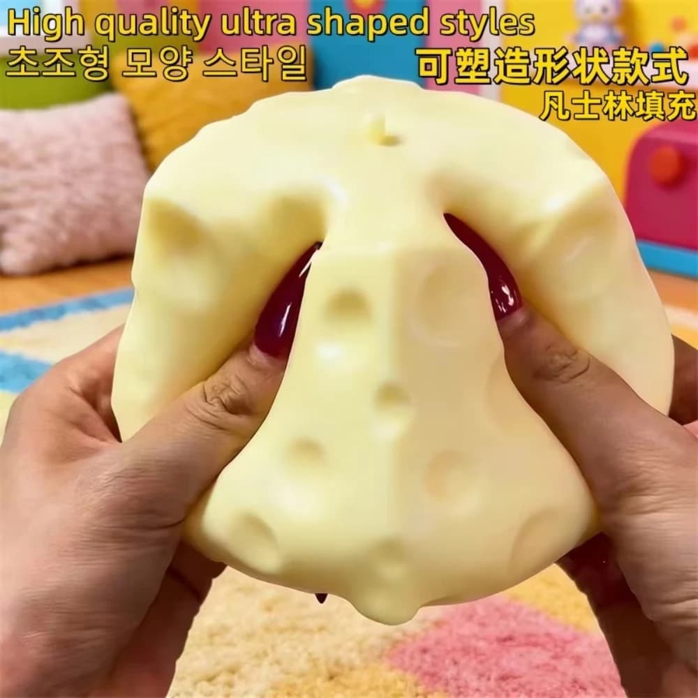 1 pièce Balle anti-stress géante en forme de cube de fromage, compressible, non rebondissante, jouet sensoriel ASMR, cadeau de festival