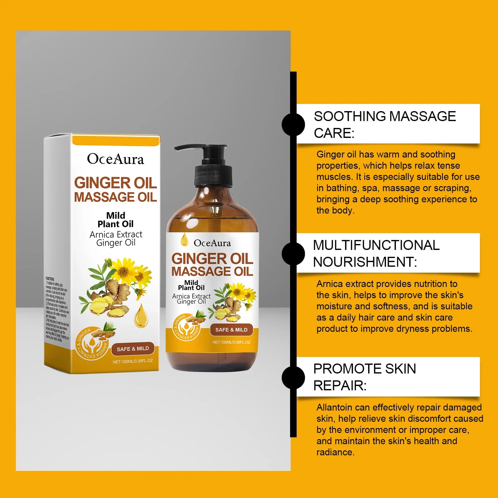 Huile de Massage relaxante au gingembre pour le corps
