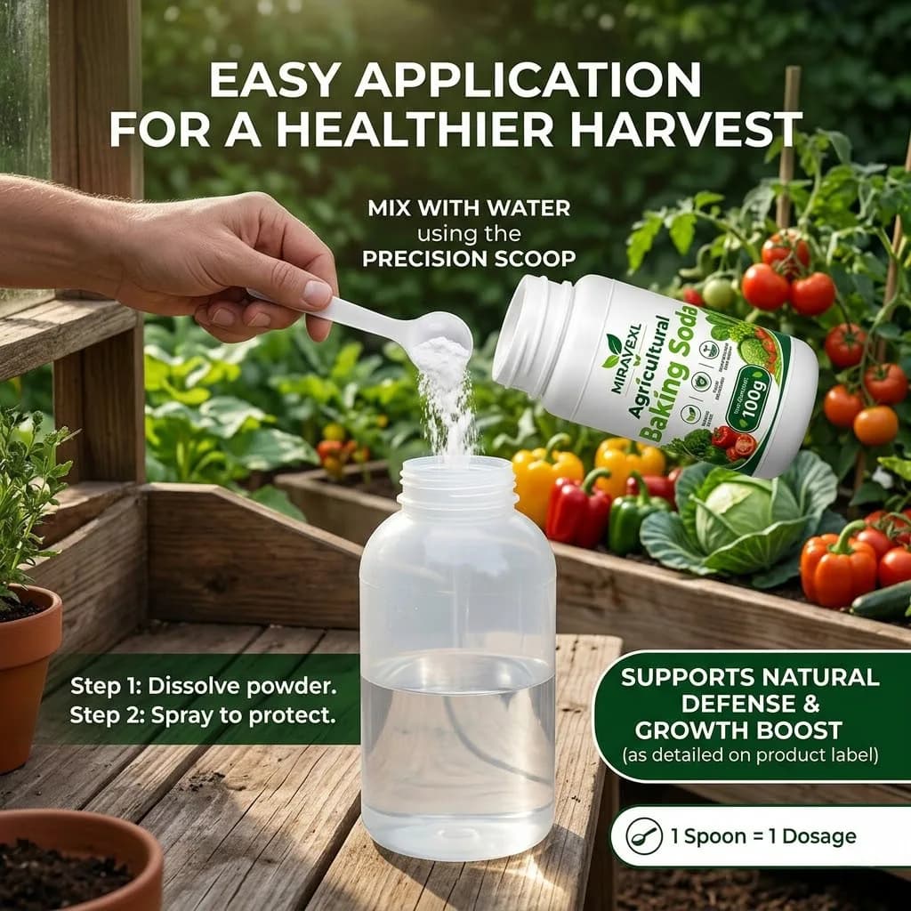 Bicarbonate de soude agricole 100g – Poudre pour l'entretien des plantes, à mélanger à l'eau, utilisation naturelle en jardin pour plantes en pot, pelle incluse