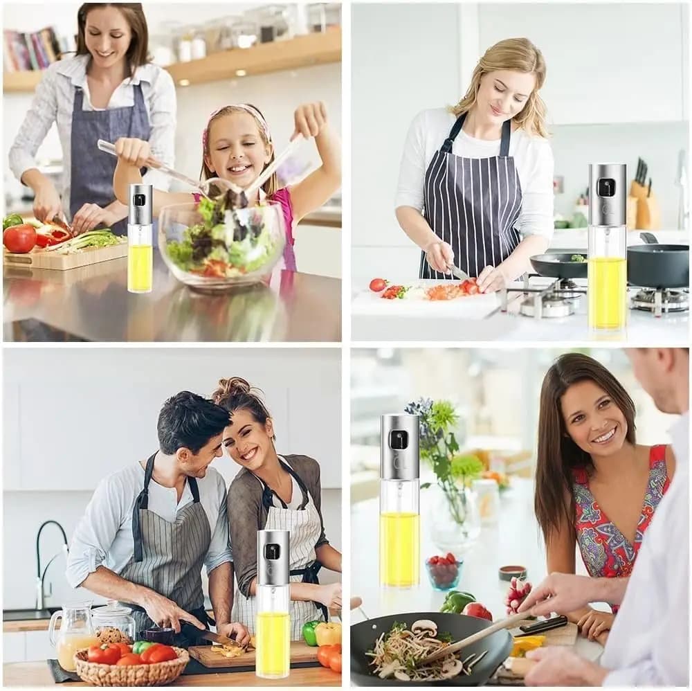 Pulvérisateur d'huile 100 ml - Acier inoxydable et verre, résistant aux chutes, distributeur d'huile avec accessoires, pour salade, vinaigre - Friteuse à air