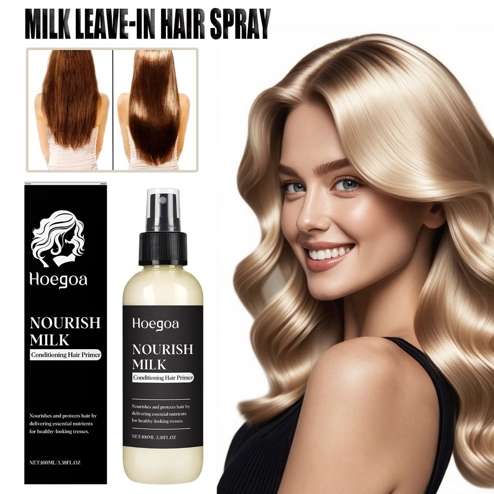 Lait sans rinçage dans les cheveux, avec extrait d'avoine, huile d'olive pour hydratation, brillance, Protection thermique, brume démêlante légère, sans rinçage