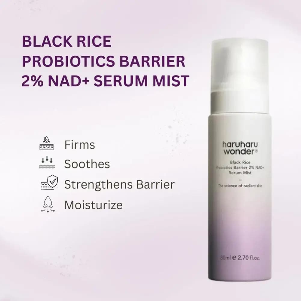 Spray hydratant fortifiant et apaisant 80 ml, essence pour renforcer la barrière cutanée, Haruharu Wonder Black Rice Probiotics Barrier 2% NAD+ Serum Mist