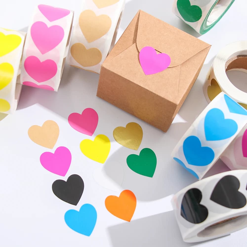 Autocollants coeur d'amour sceau attro, étiquette personnalisée bricolage, autocollant de papeterie, autocollant d'emballage cadeau pour fête d'anniversaire, 1 pouce, 1 rouleau