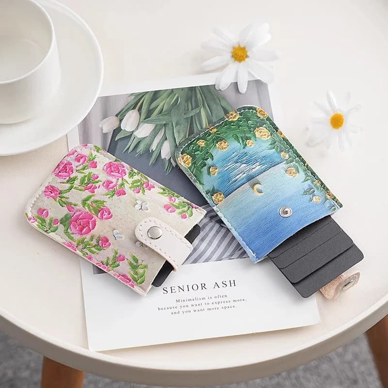 Porte-cartes unisexe multi-motifs de style peinture à l'huile artistique, étui pour cartes mince en cuir PU
