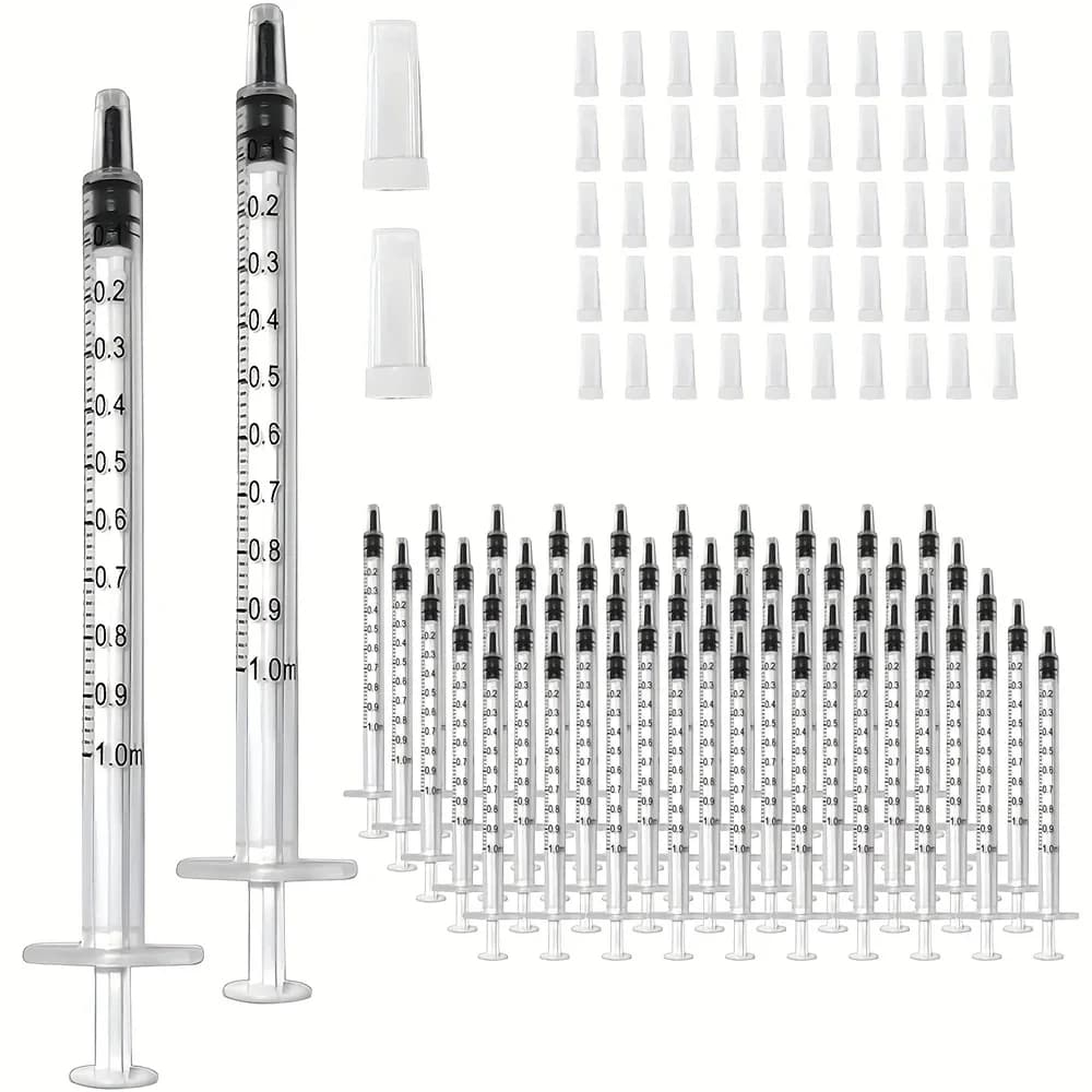 100/200 seringues de 1 ml avec capuchon, adaptées à l'alimentation des animaux de compagnie, à la supplémentation en nutriments, aux prélèvements en laboratoire et aux applications DIY