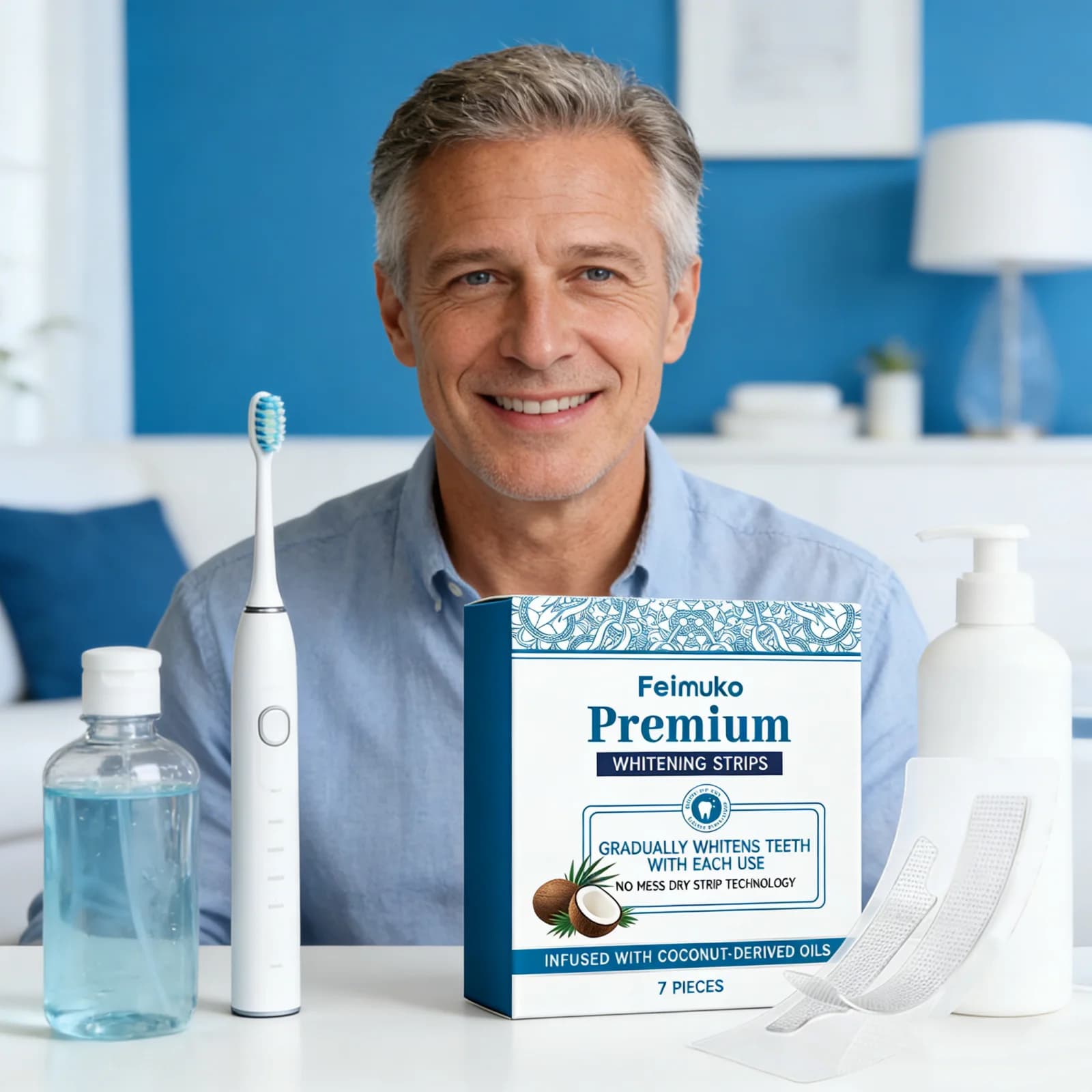Bandes de gel blanchissantes professionnelles pour les dents à l'huile de coco naturelle, éliminent le jaunissement, sourire confiant, patch de blanchiment dentaire non irritant