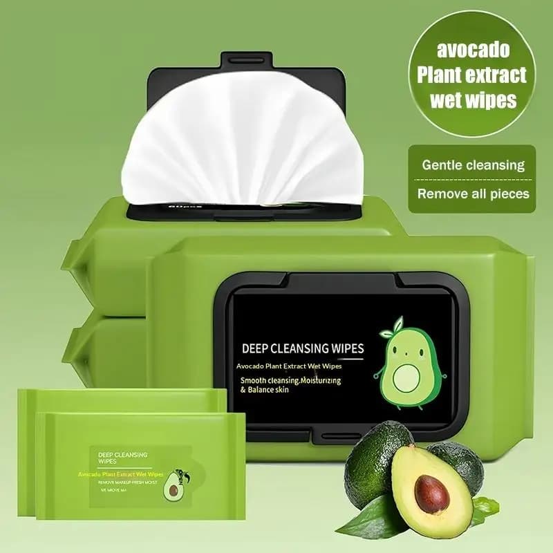 Lingettes démaquillantes parfumées à l'avocat, nettoyage en profondeur de la peau du visage, éliminent en douceur le maquillage, hypoallergéniques, hydratantes, pratiques pour les voyages