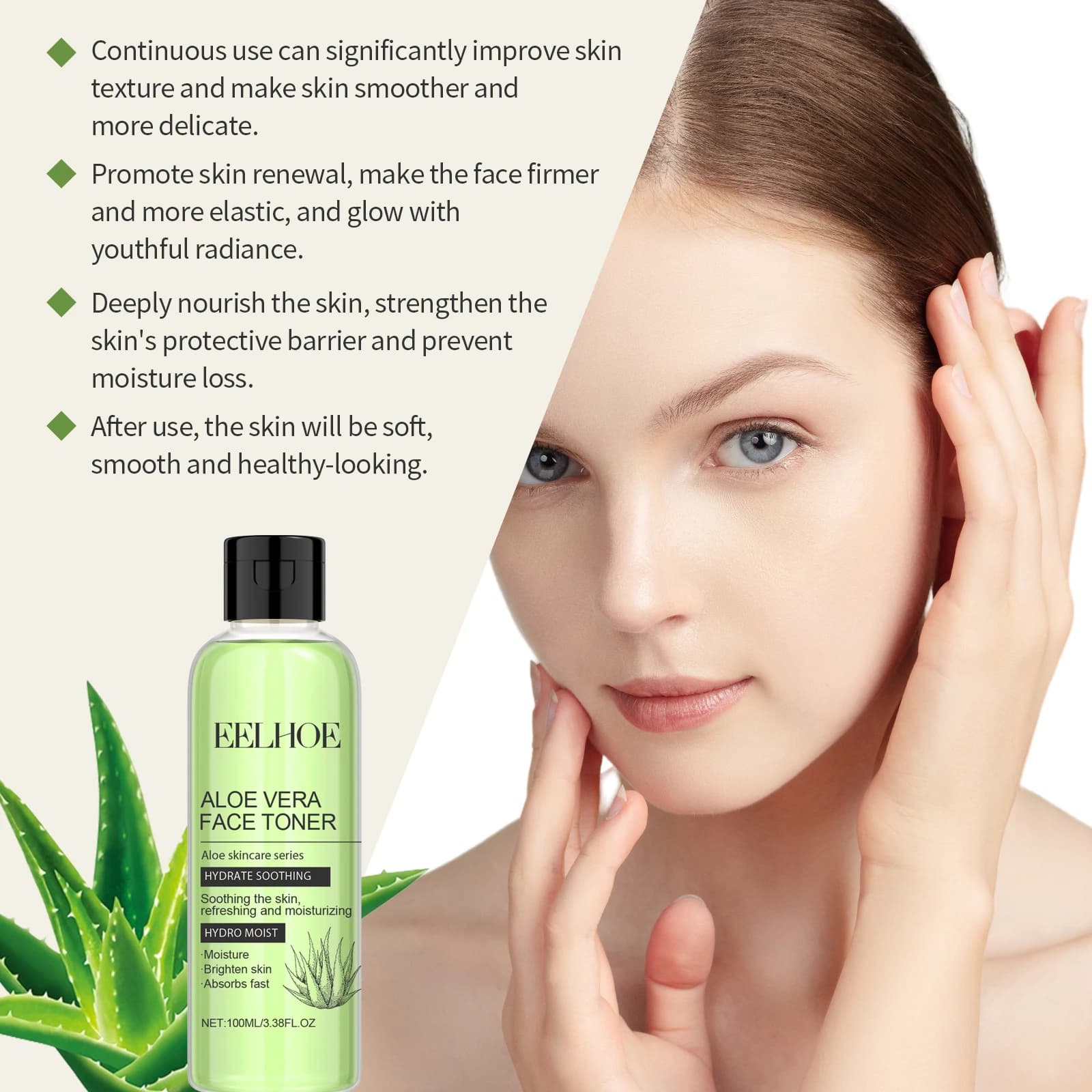 100ml Aloe Vera Toner tonique hydratation contrôle de l'huile rafraîchissant rajeunissement lisse visage hydratant