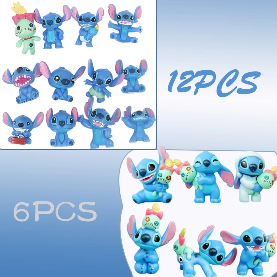 Figurines de dessin animé Lilo & Stitch, 6 pièces/12 pièces, collection de mini-modèles mignons, décoration de bureau ou de gâteau d'anniversaire, jouets pour enfants, cadeaux