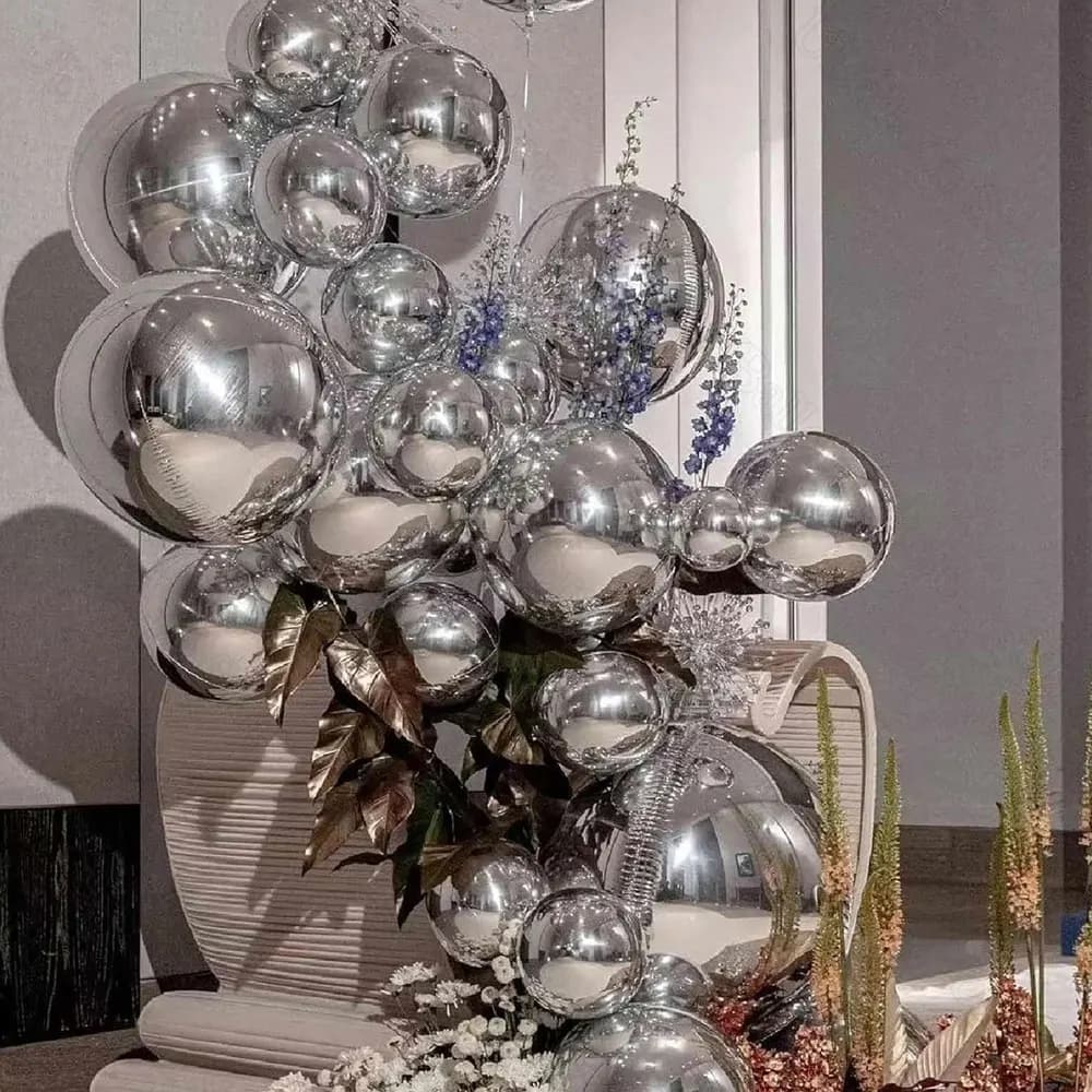 10 pièces argent 4D ballons ronds 10 18 22 32 pouces grands ballons en feuille d'argent métallique pour anniversaire mariage décorations de fête en argent