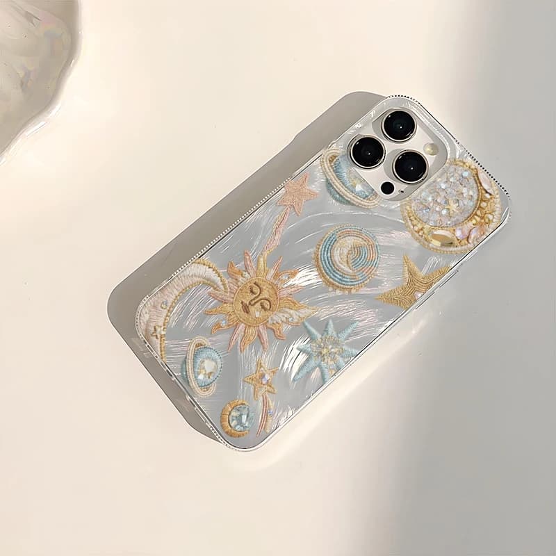 Coque Étoile Lune Soleil Planète Or Rose Bleu pour Samsung Galaxy S26 S25 Ultra S23 Plus S24 FE S22 S21 S20 FE A56 A55 A54 A35