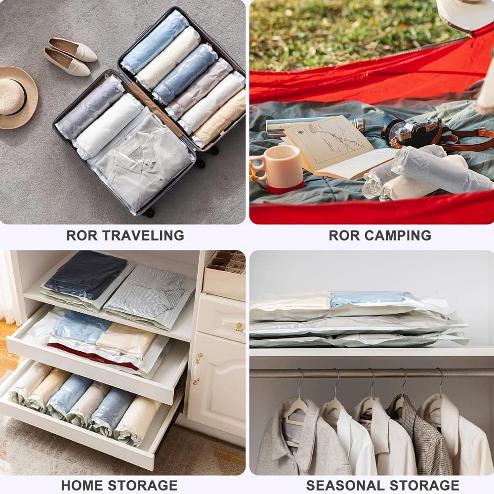 Sacs de Compression enroulables, 2 pièces/paquet, sac de rangement sous vide réutilisable pour organisateur de voyage, gain de place dans la valise, aucune pompe requise