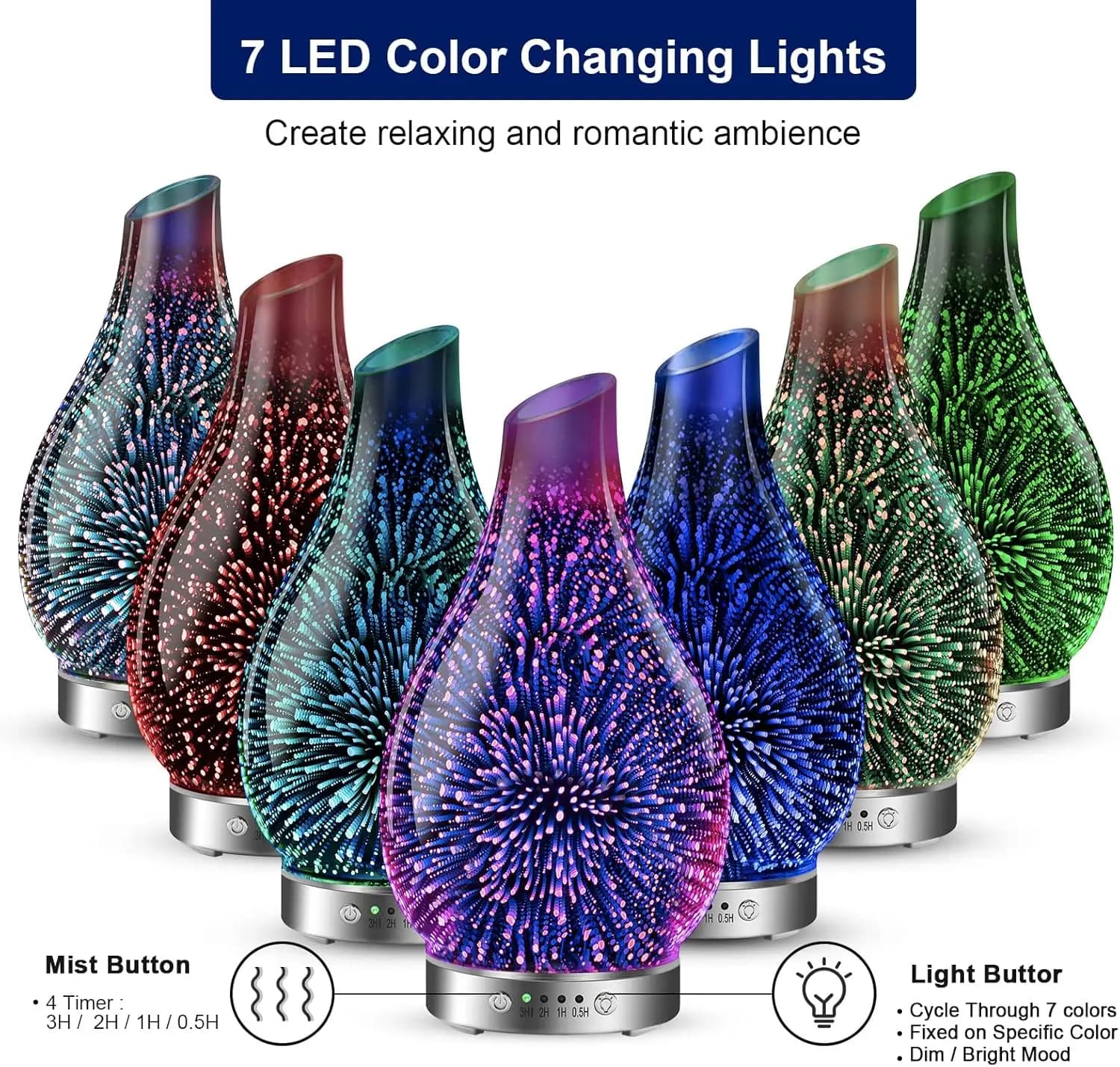 Nouveau diffuseur d'huiles essentielles ultrasonique 3D en verre 2026, mise à niveau, arrêt automatique, réglage de la minuterie